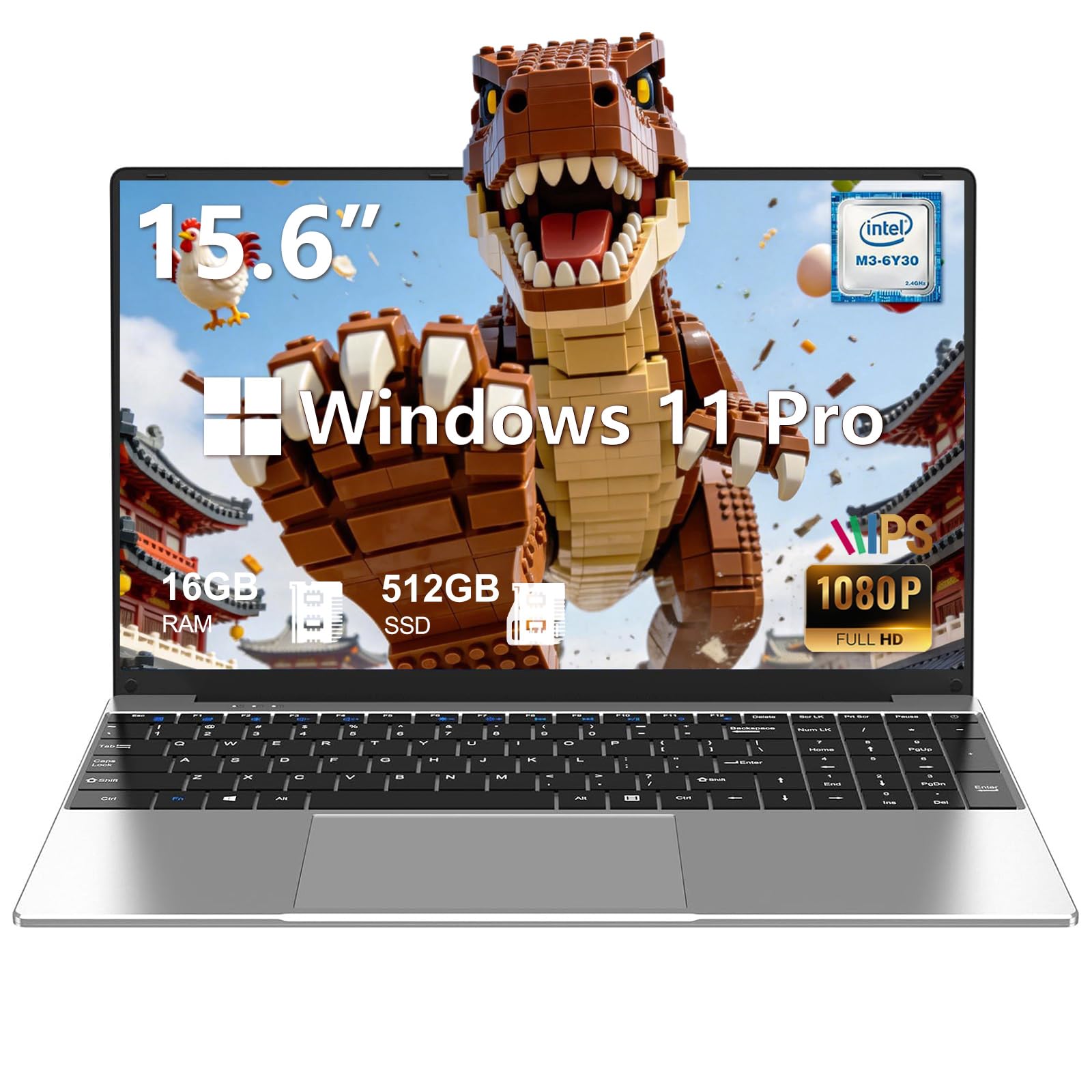 15.6“ FHD Business Laptop with Windows 11 Pro 16GB RAM 512GB SSD | IPS, WIFI 5, Core M3 (Beats N4000), Lightweight Portable, 4H Long Runtime, Student Laptops, 180° Viewing