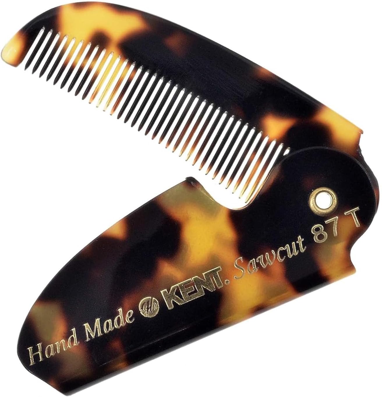 Kent 87T TY Handmade Folding Pocket Comb for Men, Fine Tooth Hair Comb Straightener for Everyday Grooming Styling Hair, Beard or Mustache, Use Dry or with Balms, Saw Cut Hand Polished, Made in England