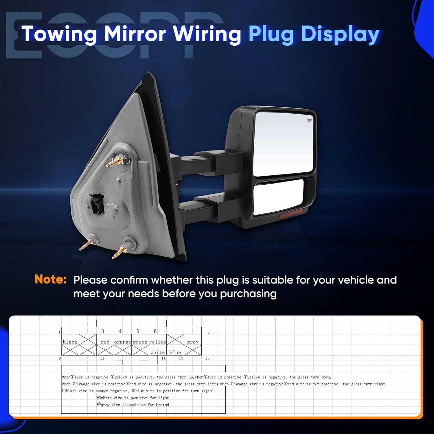 ECCPP Towing Mirror Tow Mirror With Right Side 2007-2014 For Ford For F150 Pickup Truck Power Adjusted Heated Turn Signal Light Black Housing Pickup Truck