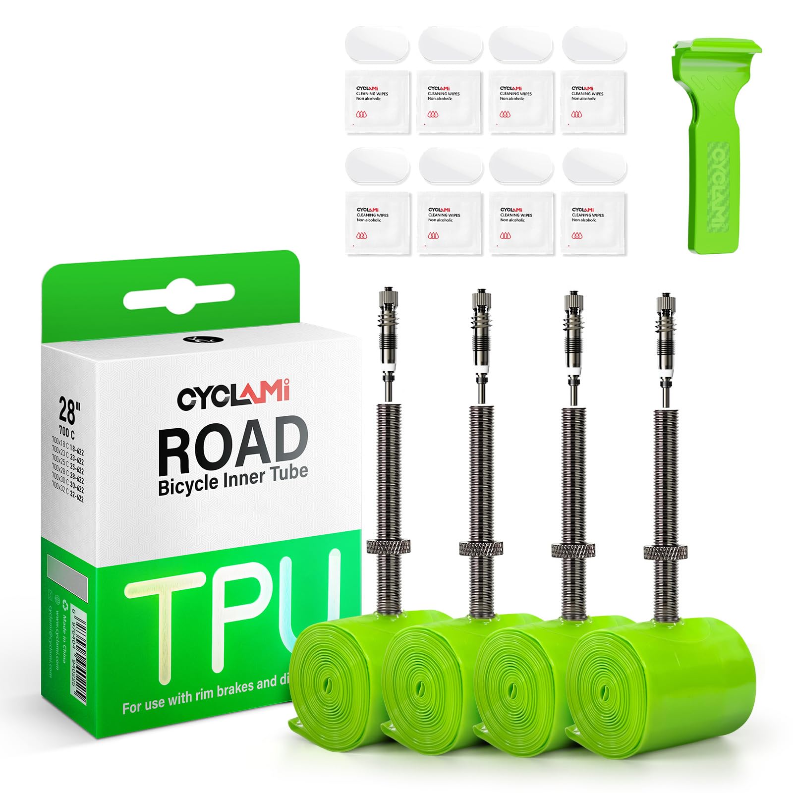 Juego de 4 Cámara de Aire de TPU para Bicicleta 700C×18–32C /MTB29''1.9-2.5 para Metal Extraíble Válvulas Presta 45/60/80mm para Carretera y Montaña