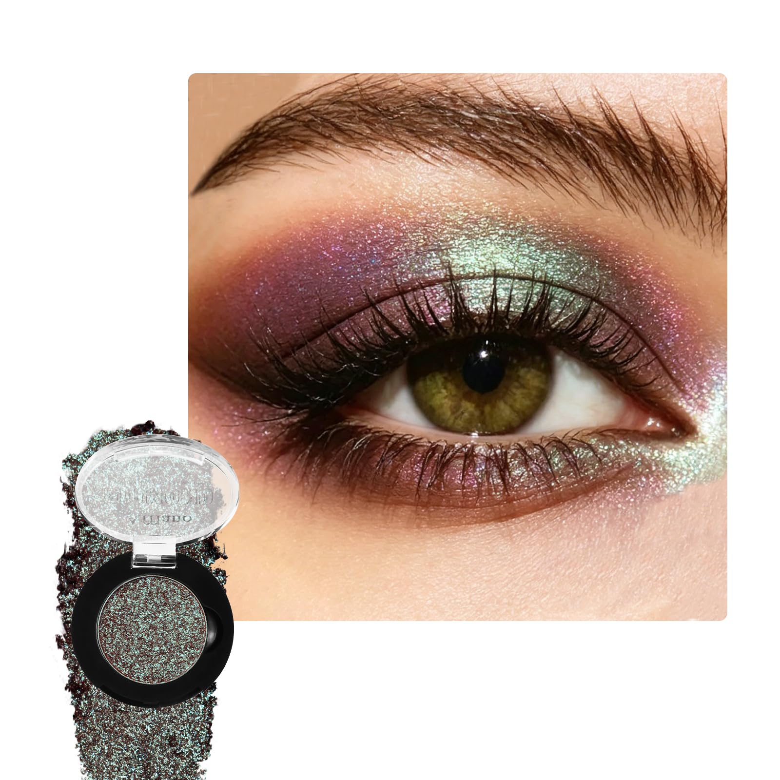 Chameleon Duochrome Eyeshadow, Plum Purple to Mint Green Holographic Shimmer Eyeshadow for Green Eyes, Pigmented Long Lasting & Buildable Multichrome Iridescent Eye Shadow for Mermaid Sparkle Makeup #A11 Starlight Night