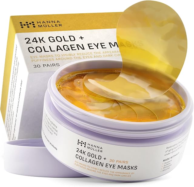  * Under Eye Patches for Puffy Eyes, 24k Gold Eye Masks with Collagen and Snail Peptides, Helps to Reduce Dark Circles, Puffiness and Moisturizing Eye Patch Gel, 30 Pairs