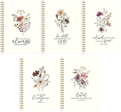 Miniatura 7 de Gueevin Paquete de 5 cuadernos en espiral, estéticos, suministros escolares A5 con rayas anchas, 160 páginas/80 hojas, lindo cuaderno para trabajo,