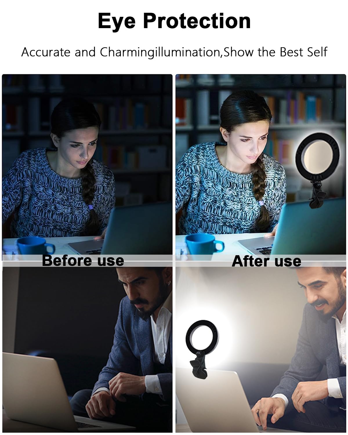 Zoeley Anillo de luz LED, Aro de Luz con Pinza y Trípode 3 Colores Modo 10 Brillos Regulables 360°Rotación Luz de Video Profesional para Zoom Call TikTok, Maquillaje Iluminación de Cámara de Red