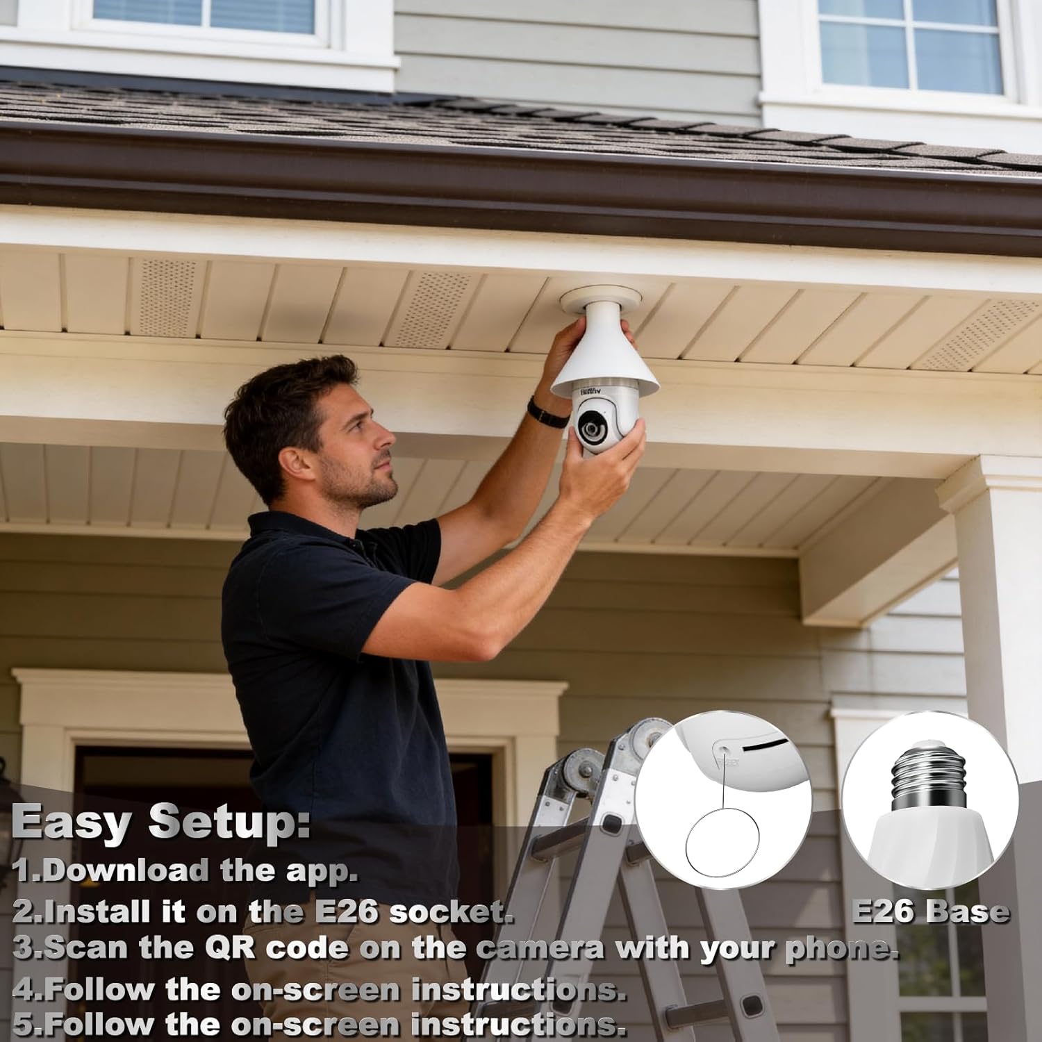3MP Security Light Bulb Camera - 5G&2.4GHz 2K HD Outdoor Light Socket Camera with LED Bulb, 355° Lightbulb Camera with Motion Detection, Siren Alarm, Two-Way Talk, Night Vision(E26 Base)