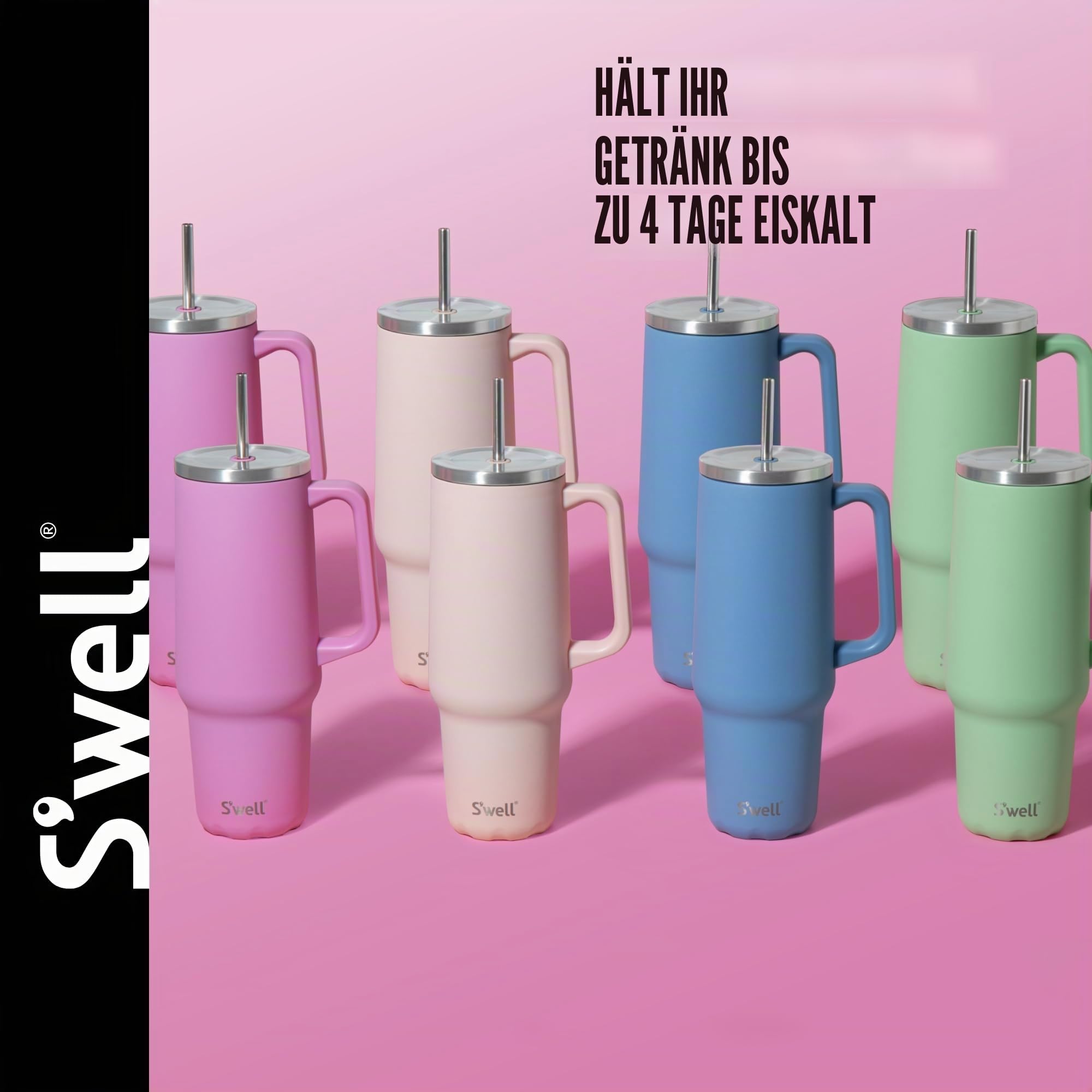 S'well Tumbler XL, Mehrweg-Getränkebecher mit Strohhalm, dreischichtige Edelstahlflasche, hält Getränke 50h heiß und 10h kalt, 1180ml, Himalayasalz, Beige