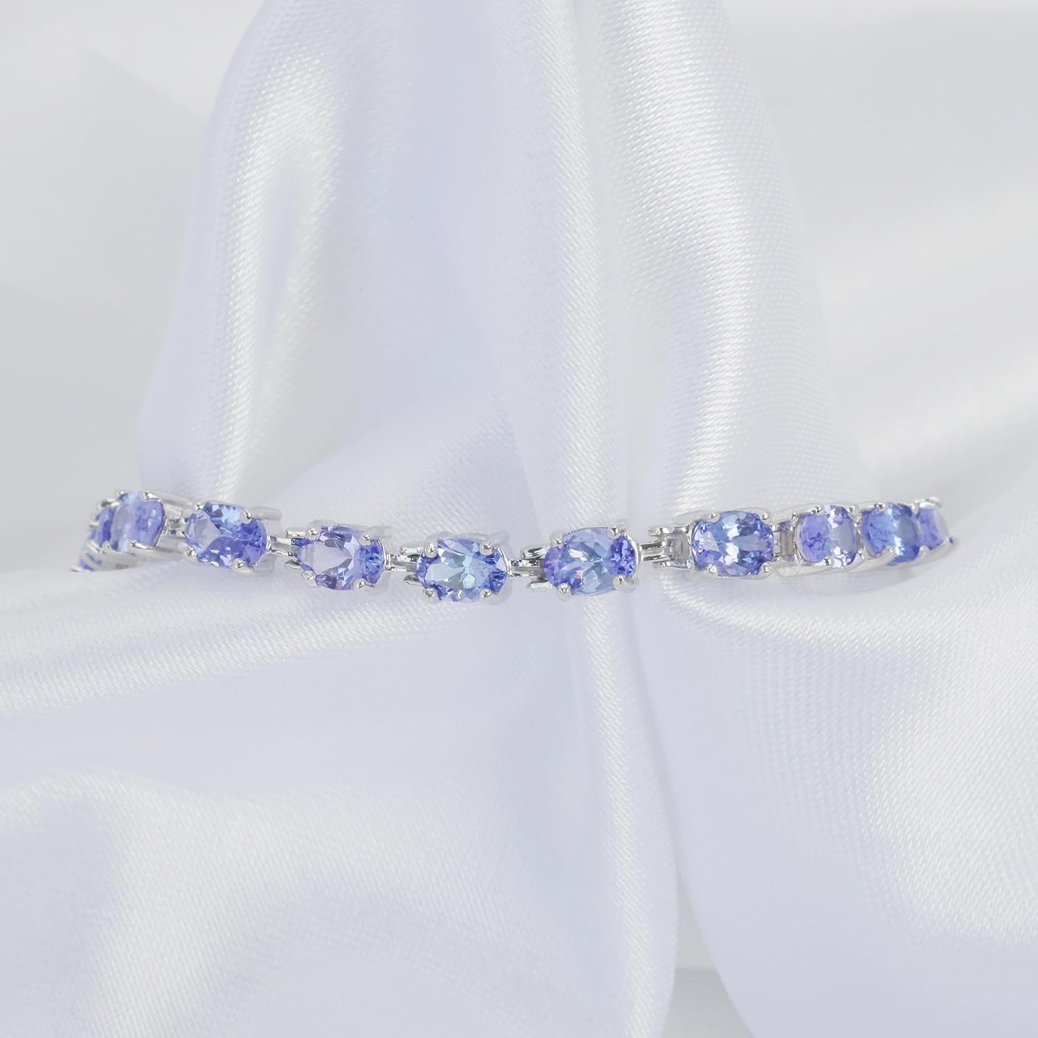 Gemstone Tennis Bracelet With 21 Oval Gems, 925 Sterling Silver Birthstone Bracelet, 7" Box and Tongue Latch