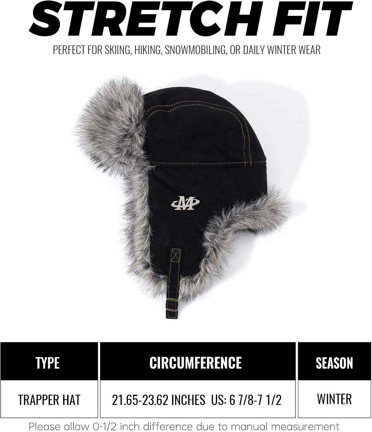 Croogo Faux Fur Trapper Hats with Ear Flaps Aviator Hat for Cold Weather Outdoor Ski Cap Black Ushanka Hat for Men Women