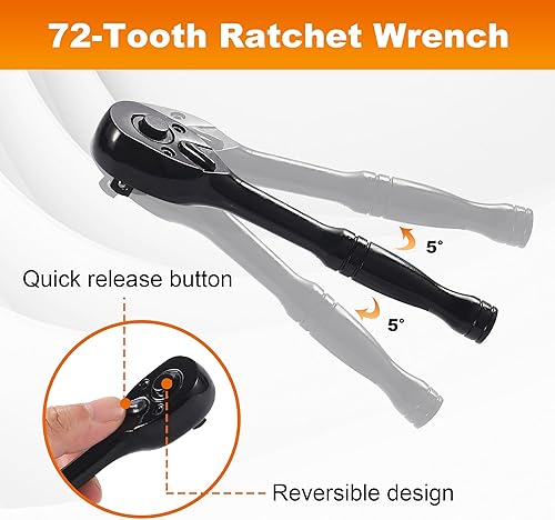 Miniatura 31 de Juego de 64 piezas de llaves de 3/8 pulgadas, SAE (5/16"-1") y métricas (0.236 in-0.945 in), profundas y superficiales, llave de trinquete de 72