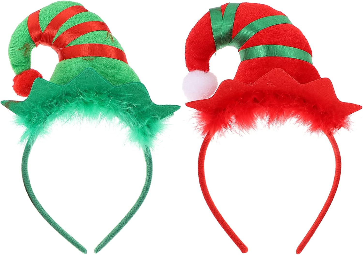 minkissy 2pcs Hat Headbands Christmas Hat Headband Hair Hoop Headpiece Christmas Cosplay Costume for Women Girls Green Red