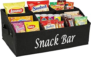 Snack Organizer for Countertop, Black Fabric Snack Bar Station with Hand...
