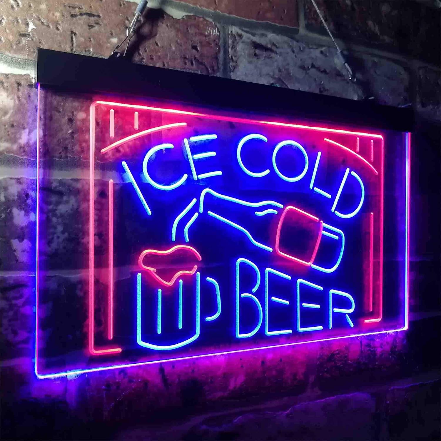 ADVPRO Ice Cold Beer Bar Pub Club Dual Color LED Neon Sign Red & Blue 12 x 8 Inches st6s32-i3634-rb