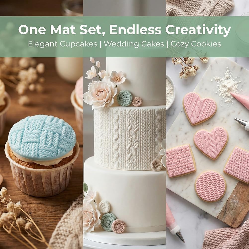 Fondant Impression Mat, Sweater Texture Design Silicone Cake Decorating Supplies for Cupcake Wedding Cake Decoration