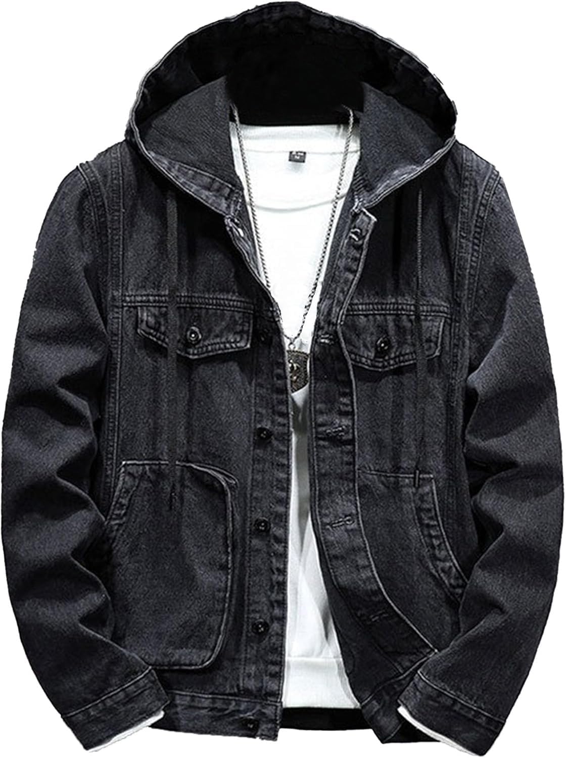 Hoodie Jean Jacket for Men Long Sleeve Slim Fit Casual Denim Jacket Distressed Trucker Outwear with Hood