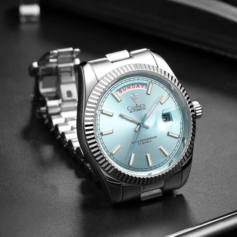 CADISEN Orologio automatico da uomo con riserva di carica automatico vetro zaffiro impermeabile cinturino in acciaio inox casuale