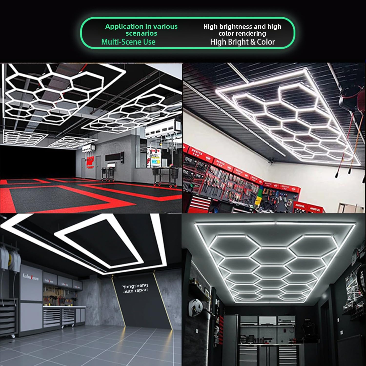 Hexagon LED Shop Light 6500 K, 12000 lm, aluminiowy panel LED o wysokiej jasności, wodoodporne światło LED o strukturze plastra miodu IP65 do automatycznego opisywania szczegółów, stacja myjni
