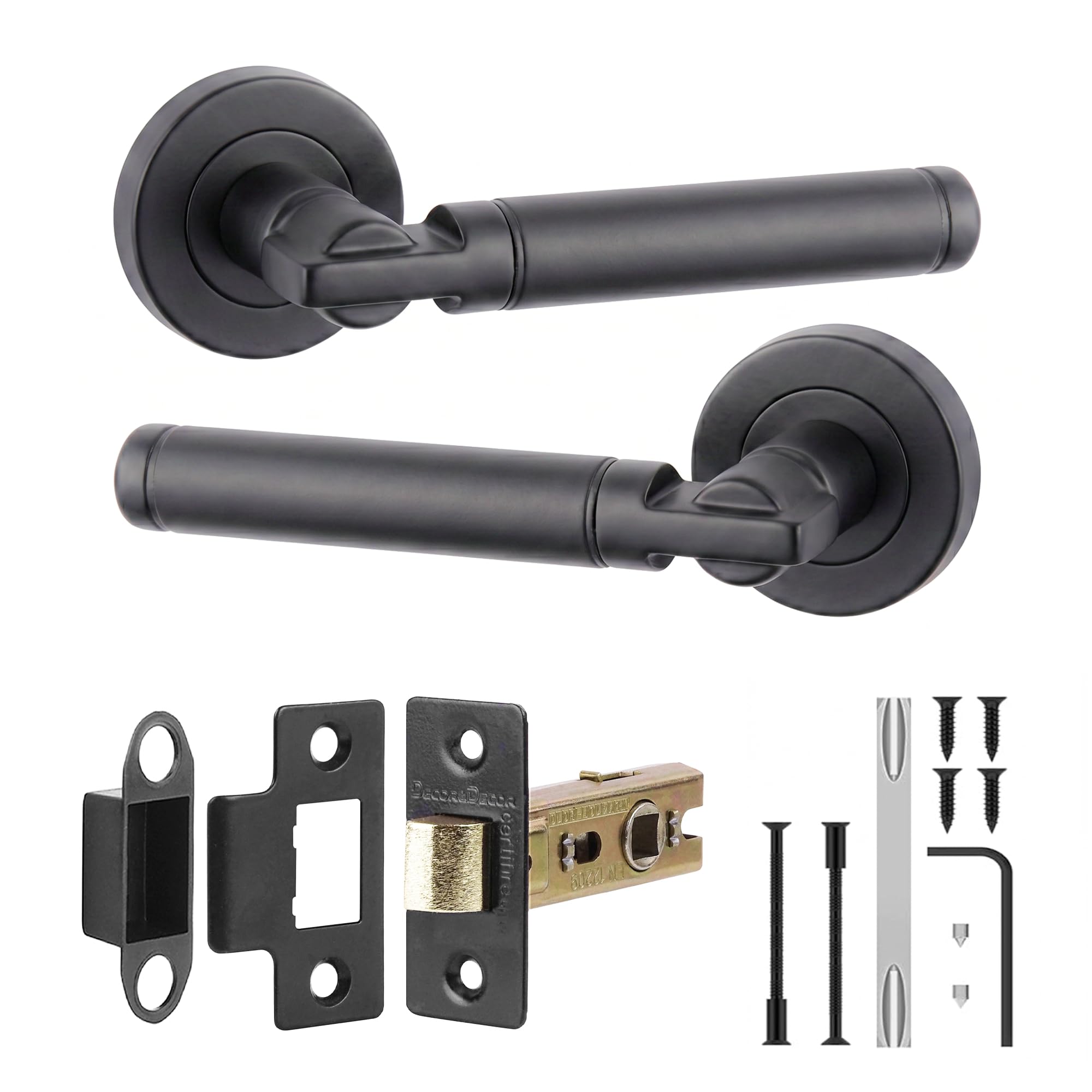 Decoranddecor Enigma Matt Black Internal Door Handles, Latch Kit 76mm