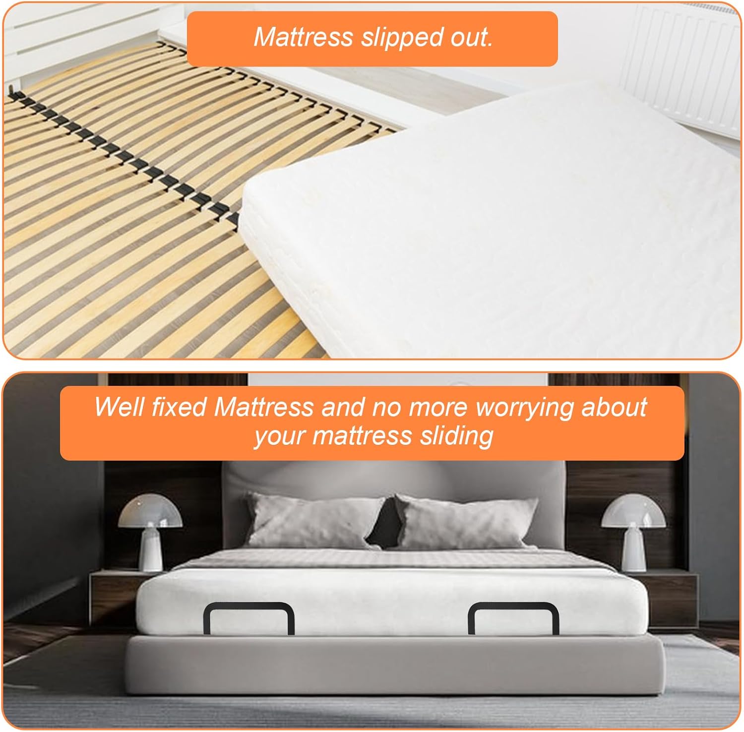 YAYODS 6 Pcs Mattress Retainer Bar, Mattress Slide Stopper to Prevent Sliding, Mattresses Holders from Sliding Anti Bed for All Bed Types
