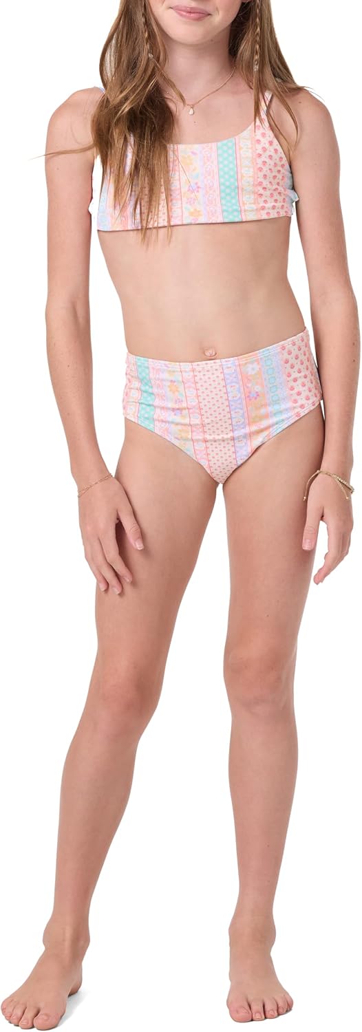 O'NEILL Girl's Bali Floral Revo Tie Back Bralette Set | Reversible Top, High Waist Bottom