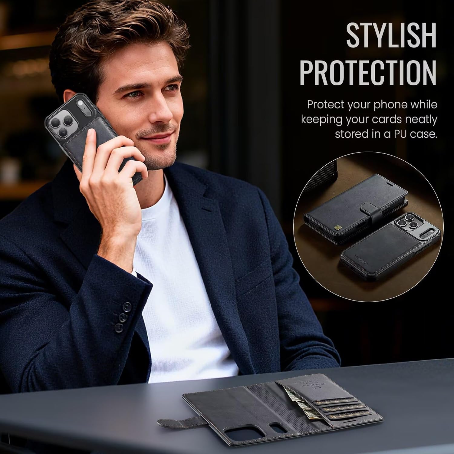 for iPhone 17 Pro Max Wallet Case Compatible with Magsafe, Cash Slots, Pocket, Magnetic Clasp, Kickstand, 2 in 1 Detachable, PU Leather Flip Shockproof Protective Cover for Women Men Black