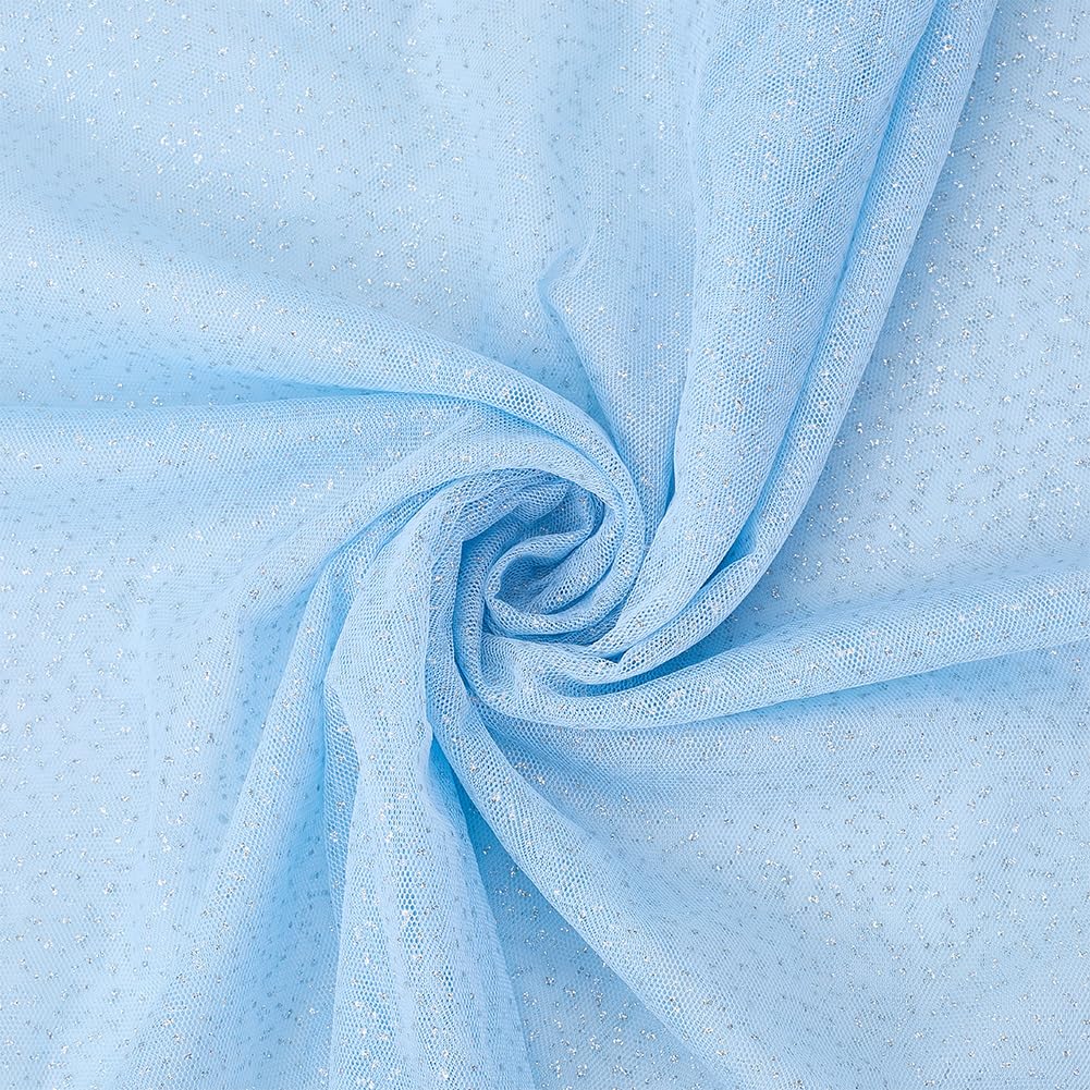 CRASPIRE Light Blue Glitter Tulle Fabric with Siliver Points Sparkling Ribbon Sequin Tulles Mesh Netting Fabric Shiny Decor for Tutu Skirt Bridal Wedding Valentine Birthday Party Gift Wrap Sew Craft