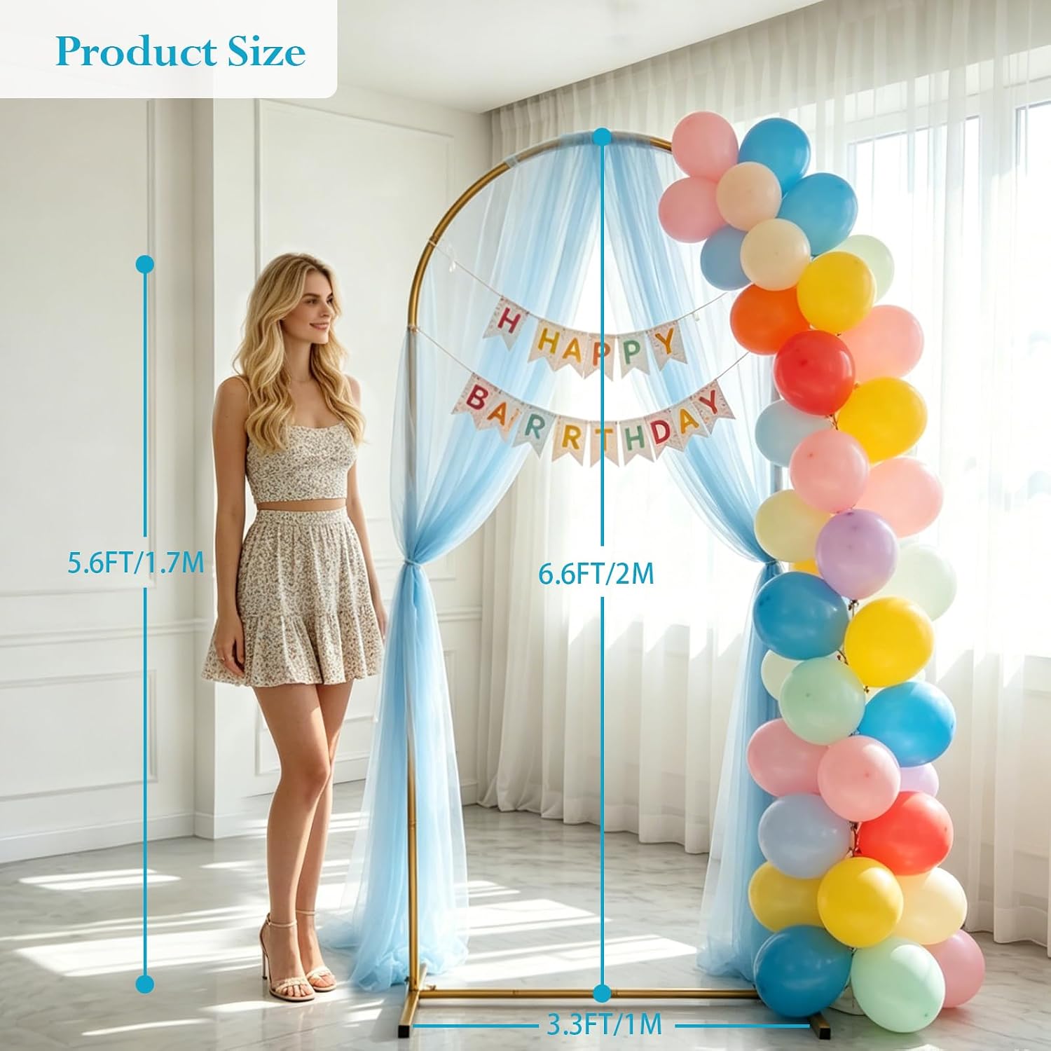 6.6 FT Wedding Arch Backdrop Stand, ADRUDY Metal Arch Backdrop Stand Balloon Arch Stand Arch Frame Gold for Parties Birthday Baby Shower Valentines Bridal