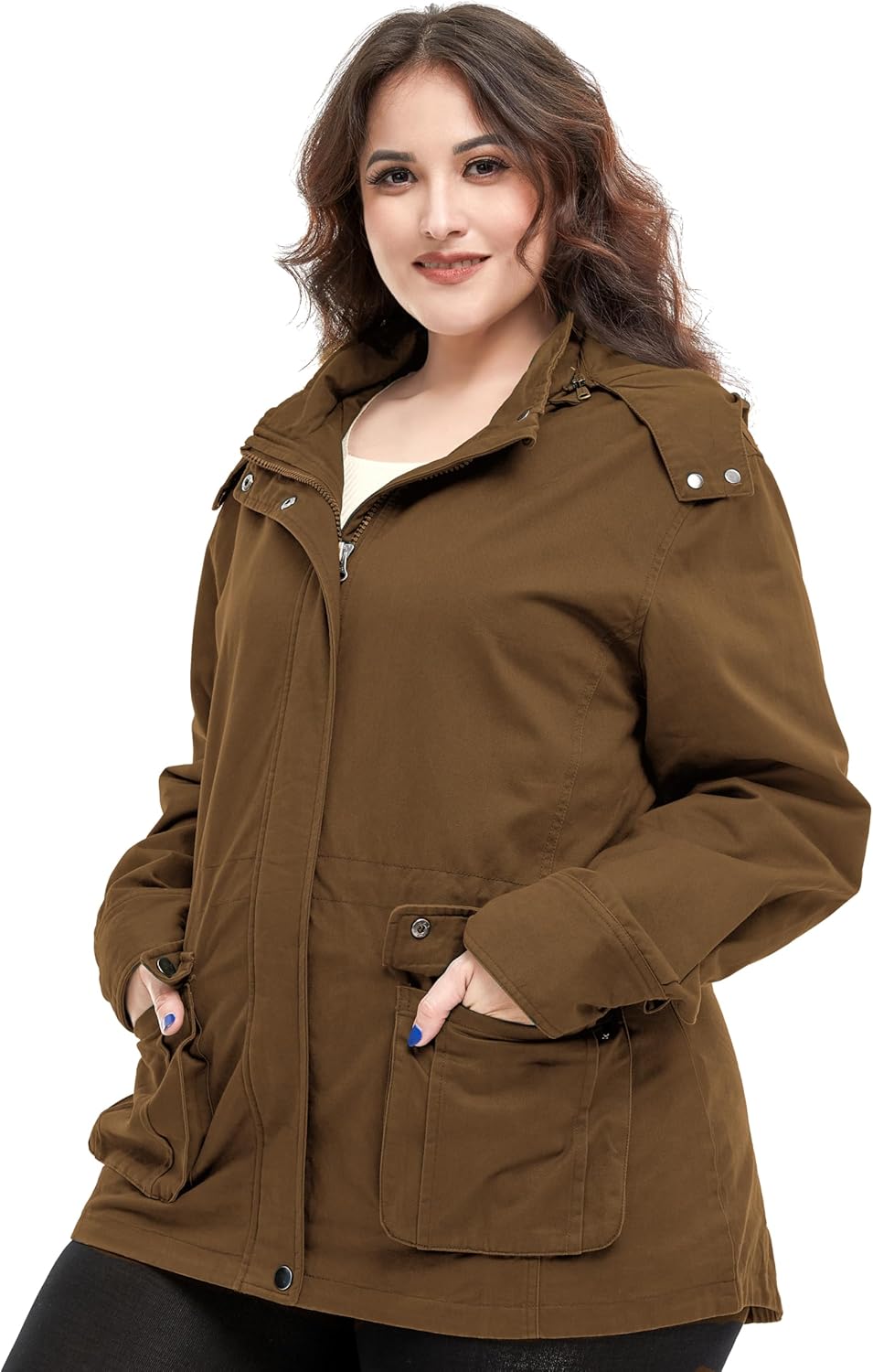 Soularge Women's Plus Size Military Cotton Jacket with Detachable Hood