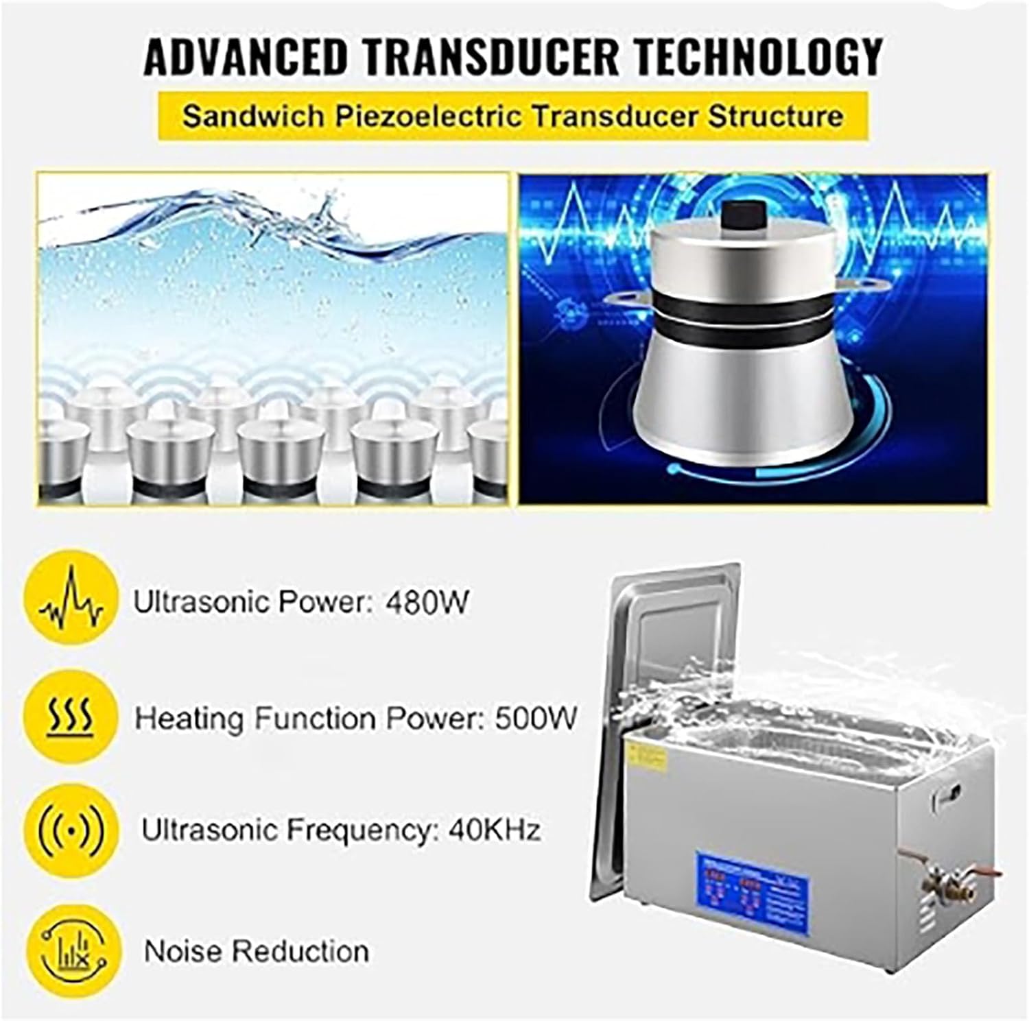 Ultrasonic Cleaner 6L Professional Ultrasonic Cleaning Machine 40kHz with Digital Timer and Heater Ultra Sonic Jewelry Cleaner Machine for Glasses, Jewelry, Watches, Dentures and Metal Parts