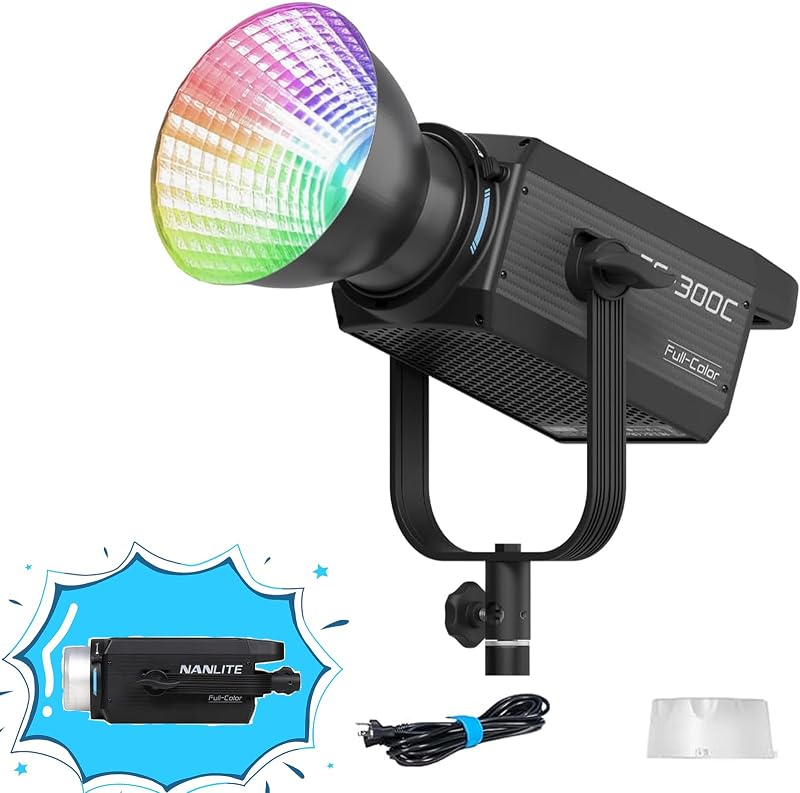 FS-300C Luz de vídeo LED RGB de 300 W, temperatura de color de 2700 K-7500 K, brillo ultraalto, 34 200 lux a 1 m (con reflector), control inalámbrico, amplia compatibilidad, para fotografía de estudio | Brillo ultra alto, modo multicolor, diseño liviano, control inalámbrico