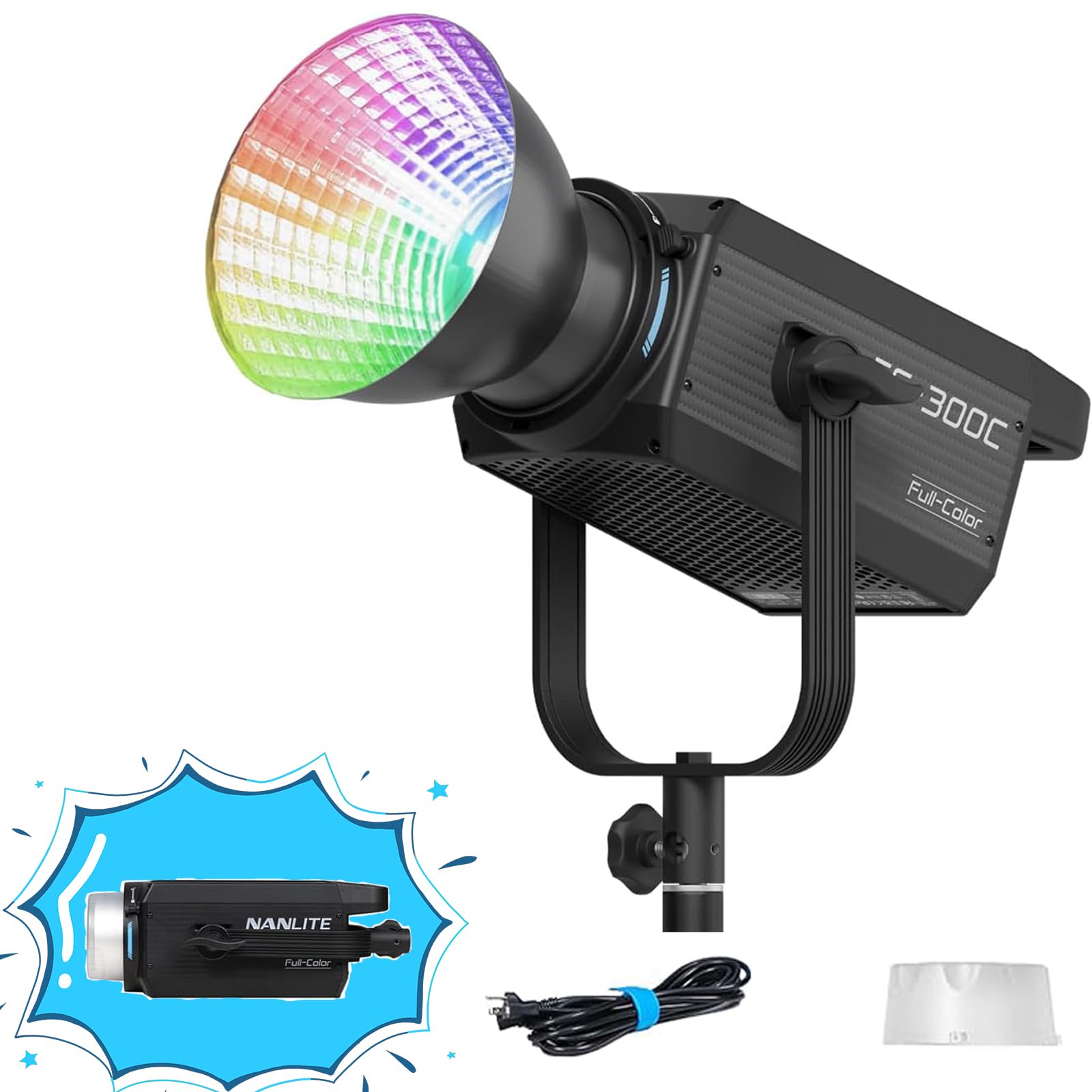 NANLITE FS-300C 300W RGB LED Video Light,2700K-7500K Colour Temperature Ultra-High Brightness, 34,200 lux @1m (with Reflector), Wireless Control, Wide
