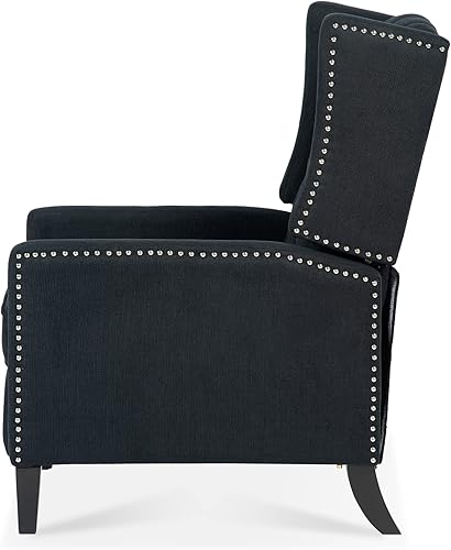 Miniatura 27 de Silla reclinable con brazos, moderna con botones copetudos, respaldo manual, con ribete de cabeza de clavo y patas de madera, silla tapizada para