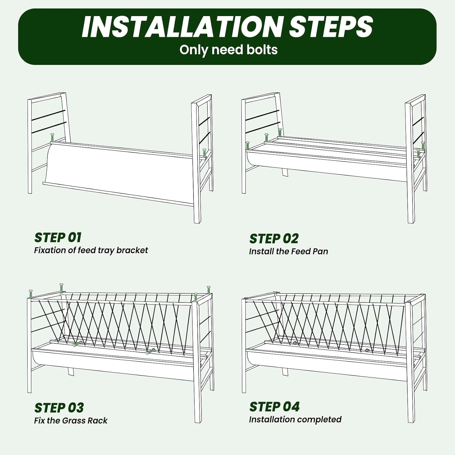 59 Inch Pasture Feeder, 96 Gallon 2 in 1 Goat Hay Feeder with Hay Rack & Gallon Grain, All Steel Frame Livestock Feed Trough, Feeding Goats, Sheep, Calf and Horse for Farms, Sheep Sheds
