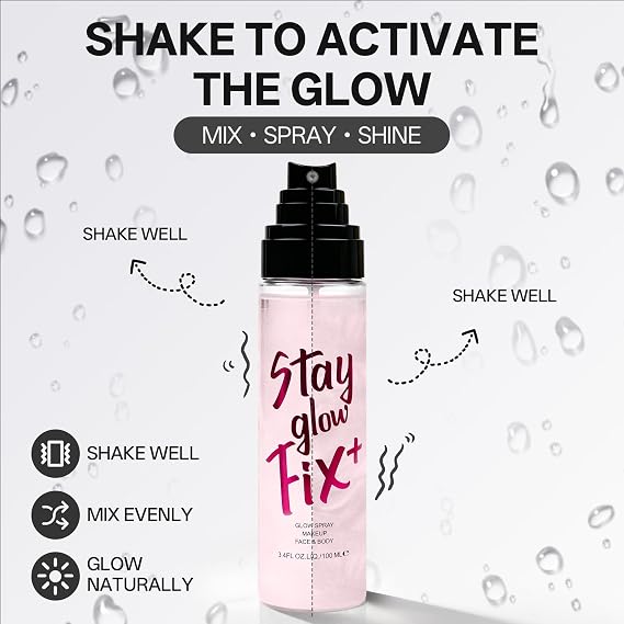 Makeup Setting Spray, Long Lasting Shimmer Fixing Spray for Face Body Makeup, Lightweight Hydrating Setting Mist with Dewy Finish, Waterproof Resistant Face Make Up Primer for All Skin Type, 3.4 Fl Oz