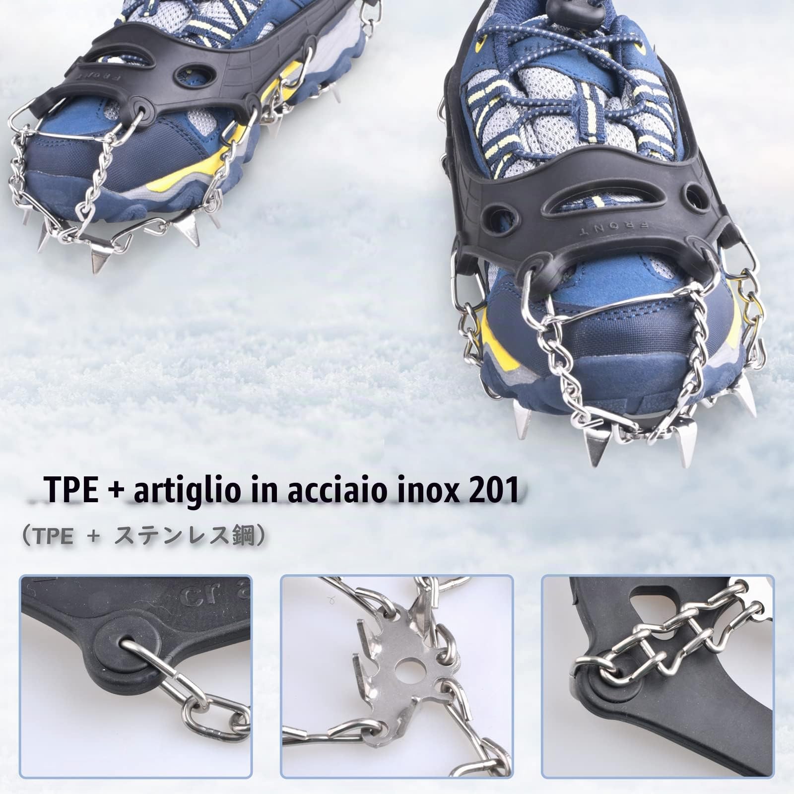 TRIWONDER Ramponi per Scarponi Antiscivolo, Ramponcini da Neve in Acciaio 201 per Uomo Donna e Bambini, per Escursioni Alpinismo Pesca e Camminate su Ghiaccio