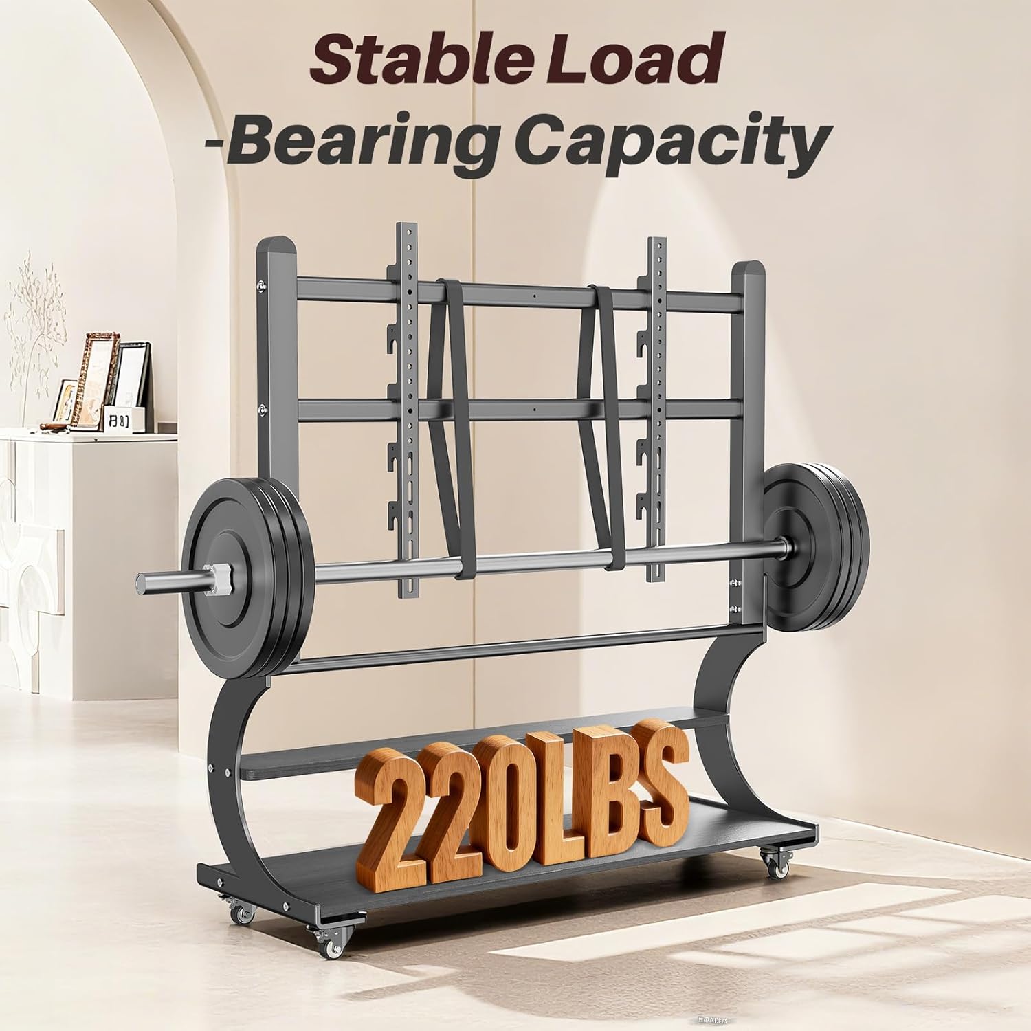 Rolling Easel TV Stand for 50-100 Inch TVs, Mobile TV Cart with Wooden Shelf and Wheels, Modern Floor Mobile TV Stand for Living Room, Office, Height Adjustable Holds up to 220lbs (Matte Black)