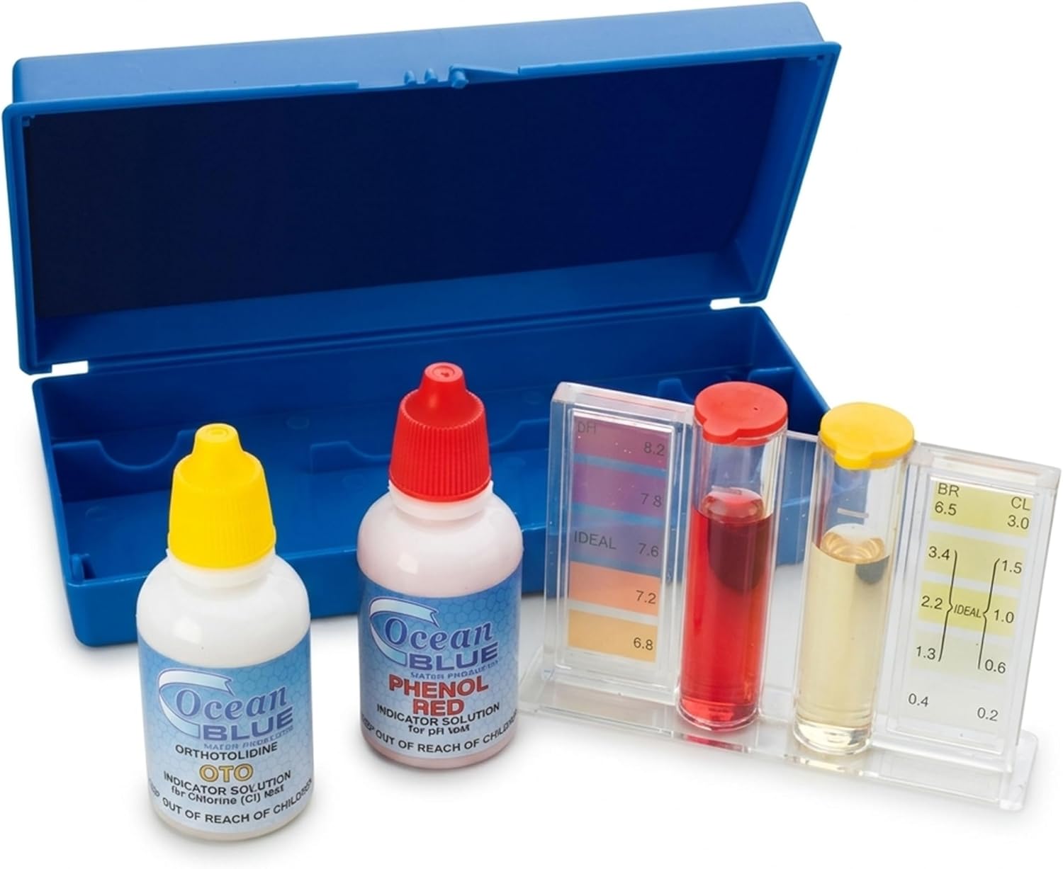 Ocean Blue pH & Chlorine Test Kit, Complete Pool Water Testing Kit for Inground & Above Ground Pools, Spas, and Hot Tubs | Orthotolidine Chlorine & pH Drop Test System with Refillable Reagents