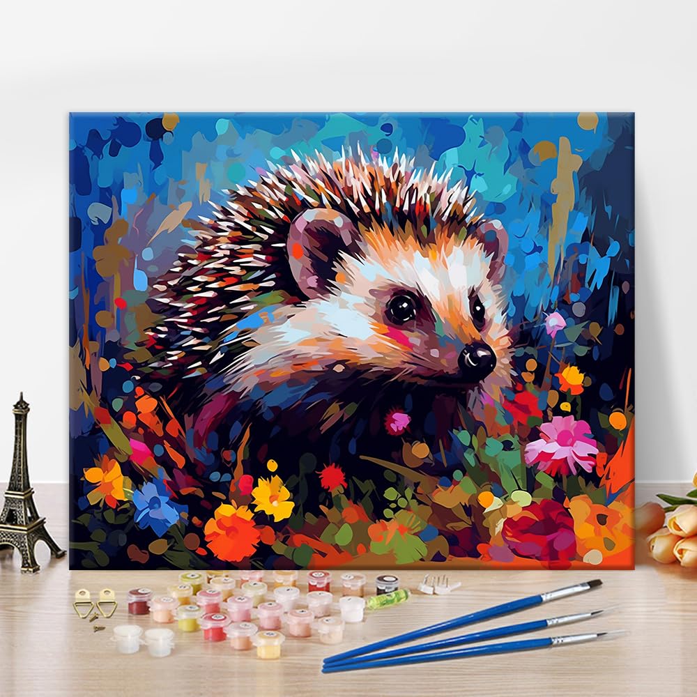 Rebotipy Paint by Numbers Kit for Adults, Hedgehog DIY Paint by Numbers, Pop Art Style Painting Animal Arts Craft Adult Paint by Number Kits Hedgehog Modern Home Wall Decor 16"x20" Frameless