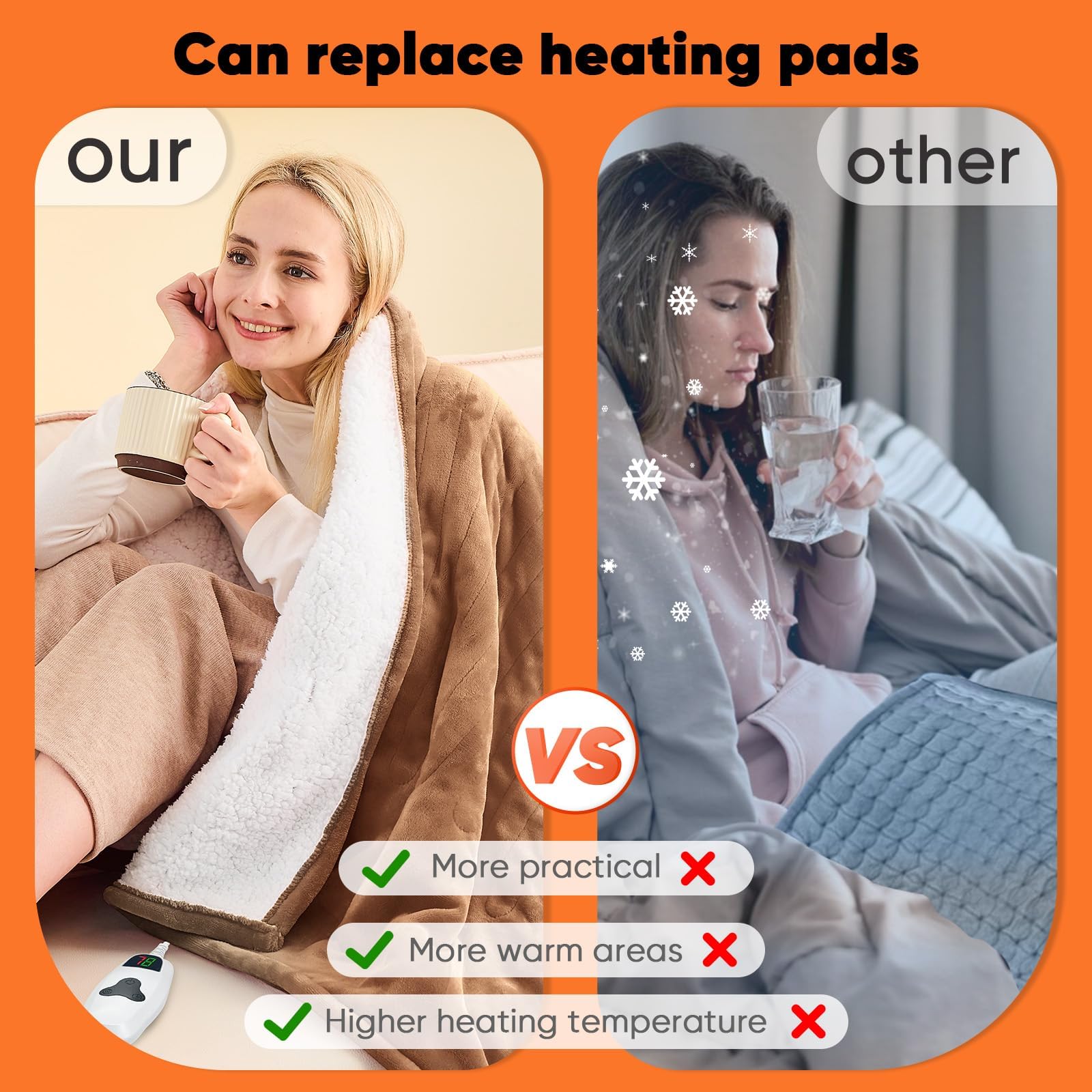 greenoak Heated Blanket Electric Throw 50"X60", Heating Blanket with 10 Heat Levels 8 Hours Auto-Off,Fleece Soft Blanket, Birthday Gifts for Grandma Seniors, Brown