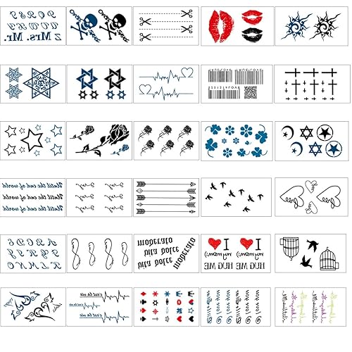 Miniatura 1 de Ooopsi 30 hojas tatuajes temporales cuerpo adhesivo para adultos niños mujeres hombres  falso negro tatuajes arte corporal adhesivo mano cuello