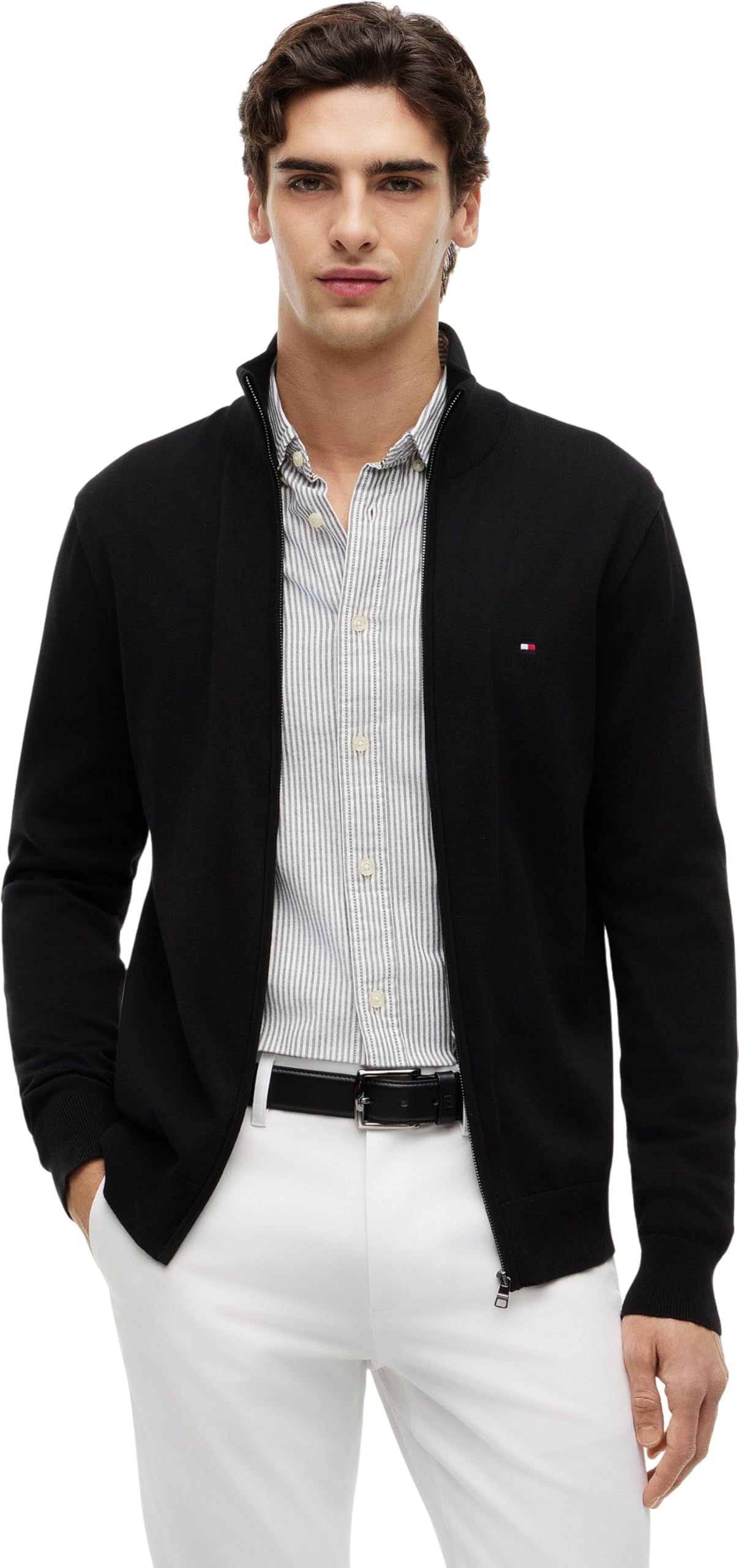 Tommy Hilfiger Men’s Essential Cotton Stand Collar Jumper with Zip, Black (Black), XXL