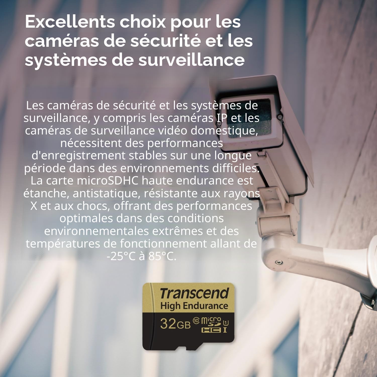 Transcend Carte Mémoire microSDXC 16 Go Haute Endurance TS16GUSDHC10V