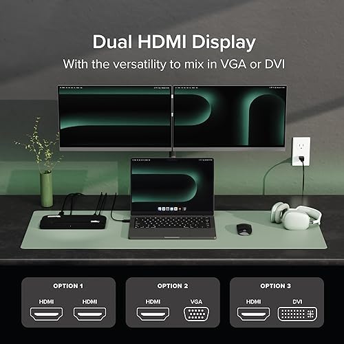 Miniatura 3 de Plugable Estación de acoplamiento universal USB 3.0 para Windows, macOS, ChromeOS (monitores duales HDMI o DVI/VGA, Gigabit Ethernet, audio, 6