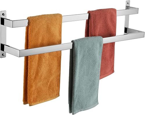 Miniatura 16 de KOKOSIRI Barras para toallas de baño de 2 niveles tipo escalera oro cepillado Rieles para toallas de 32 pulgadas Soportes para toallas montados