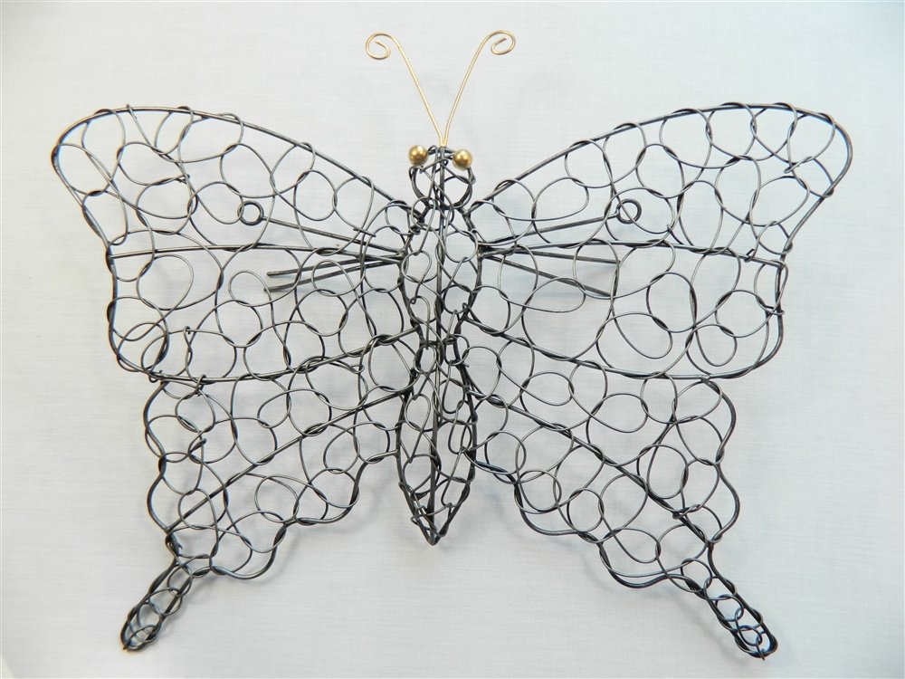 Metal Silver Butterfly Wall Art, W45cm x H38cm x D5cm - Handcrafted Silver Wire Butterfly Sculpture - Unique Home & Garden Decor- Ideal for Fences & Feature Walls - Outdoor & Indoor Wall Hanging