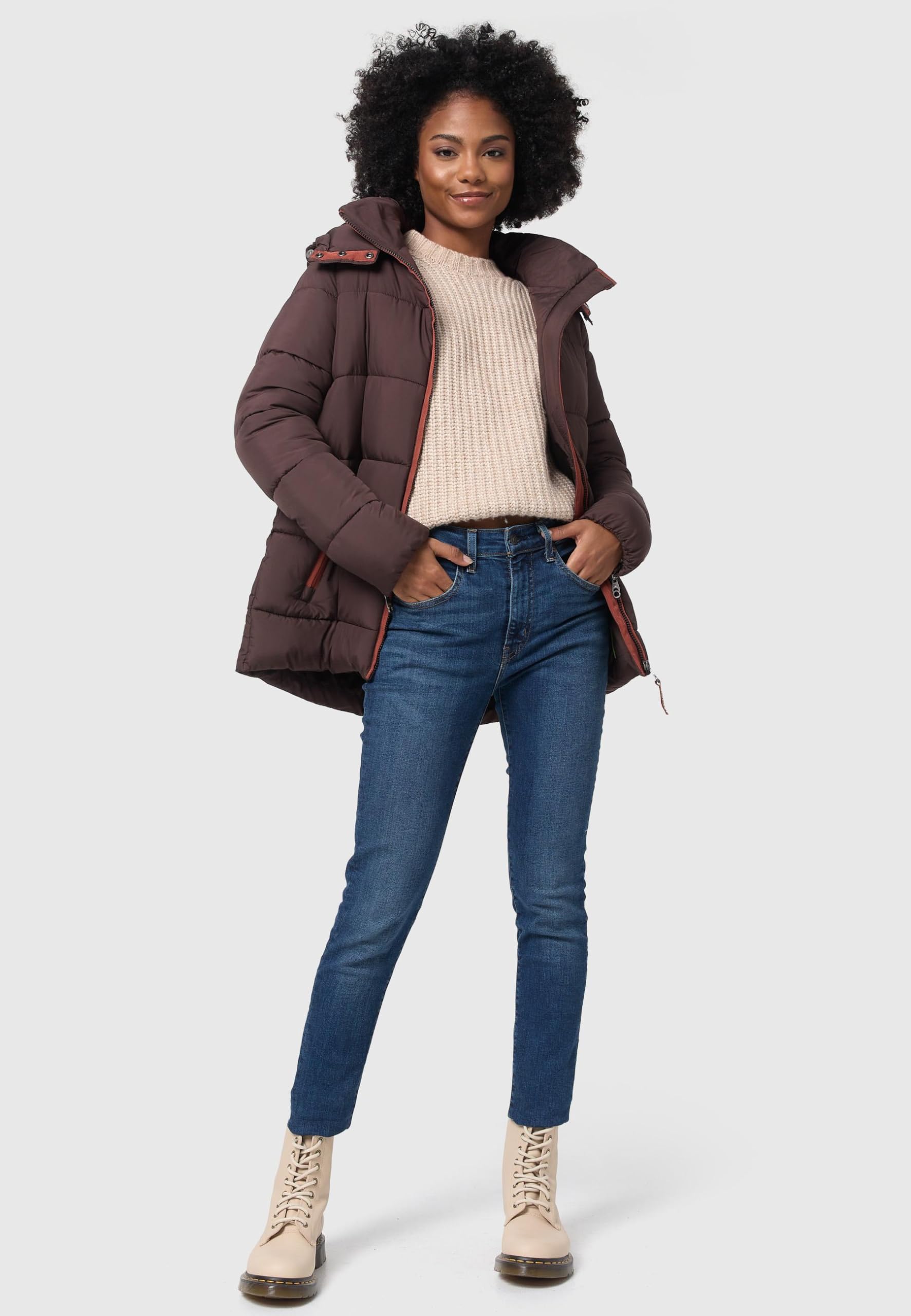 Navahoo Damen kurze Winterjacke Steppjacke warm mit abnehmbarer Kapuze Wattewölkchen XS-XXL