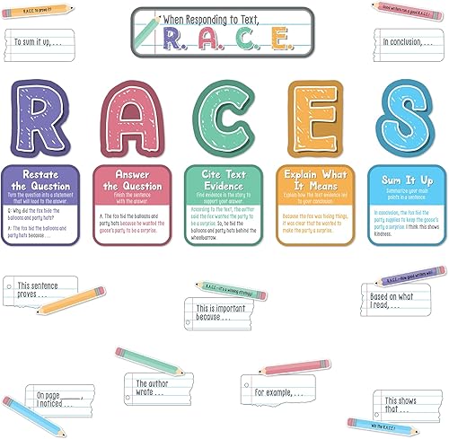 Carson Dellosa - Juego de tablones de anuncios de estrategia de escritura de 37 piezas para aulas, letras del alfabeto, iniciadores de oraciones,