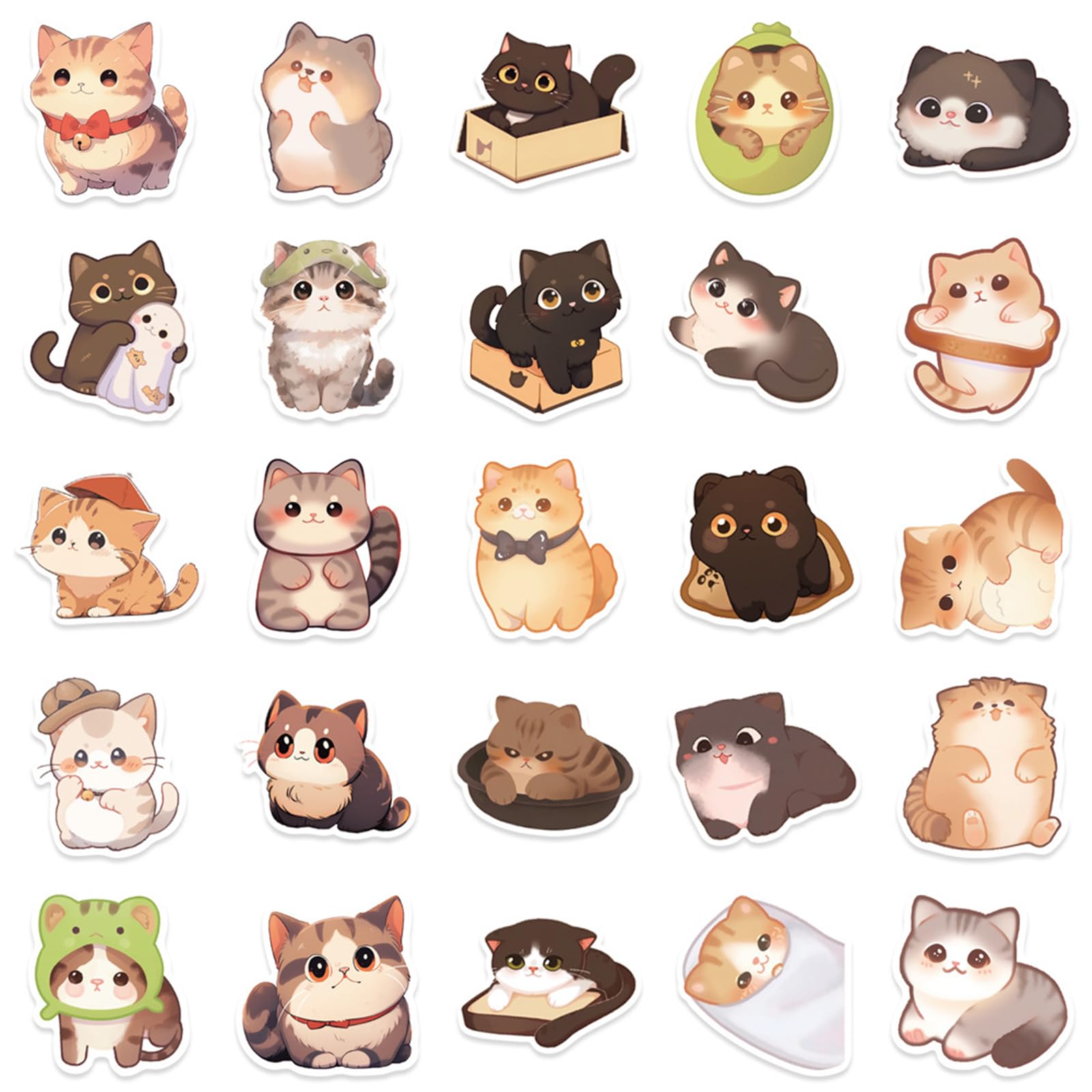 50Pcs Cartoon Cats Sticker Water Resistant Aesthetic Sticker for Water Bottle Scrapbook Journal Laptop Guitar Luggage Animal Dogs and Cats