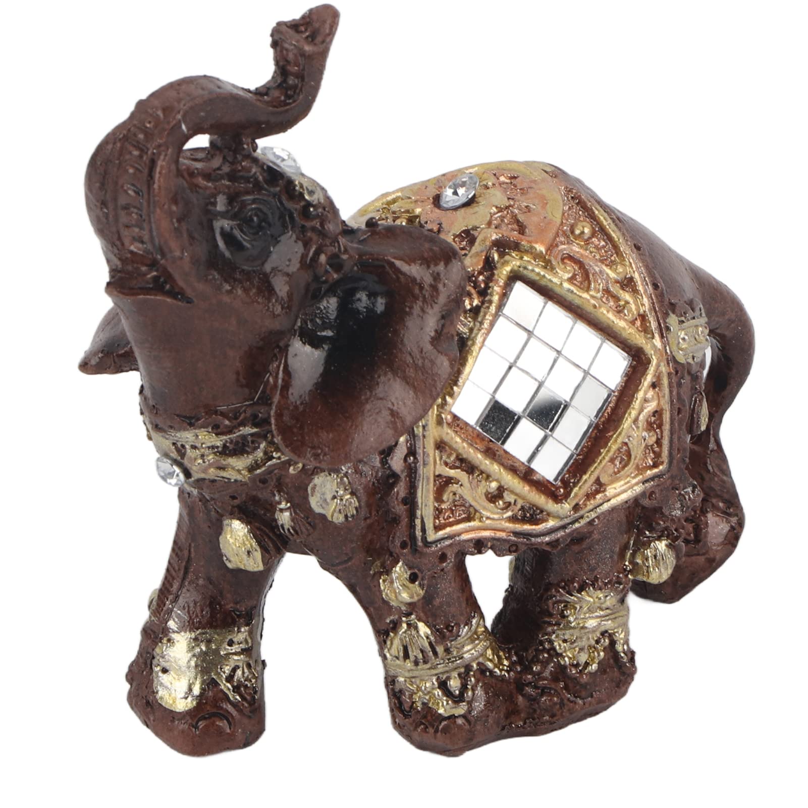 Hztyyier White With Gold Accents Lucky Fortune Elephant, 3.3X1.8x3.5in Chinese Feng Shui Deoration Elephant Resin Elephant Figurines For Wealth Lucky Figurine Home Decor Gift (S)