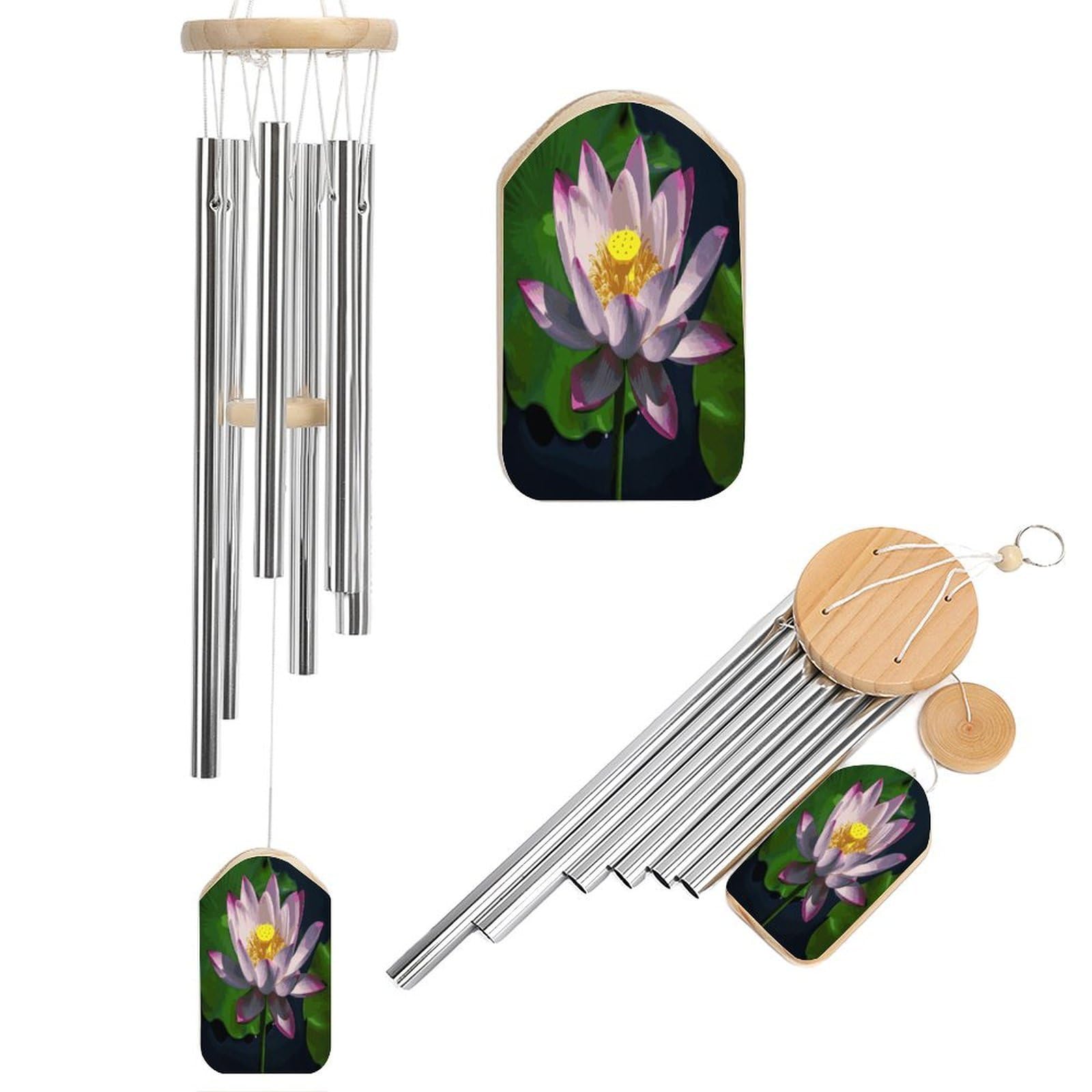 Fekiloot Style Lotus2 Tone Wind Chimes For Outside,Wind Bell With 6 Aluminum Alloy Tubes,Sympathy Wind Chime For Yard/Garden/Patio Decor