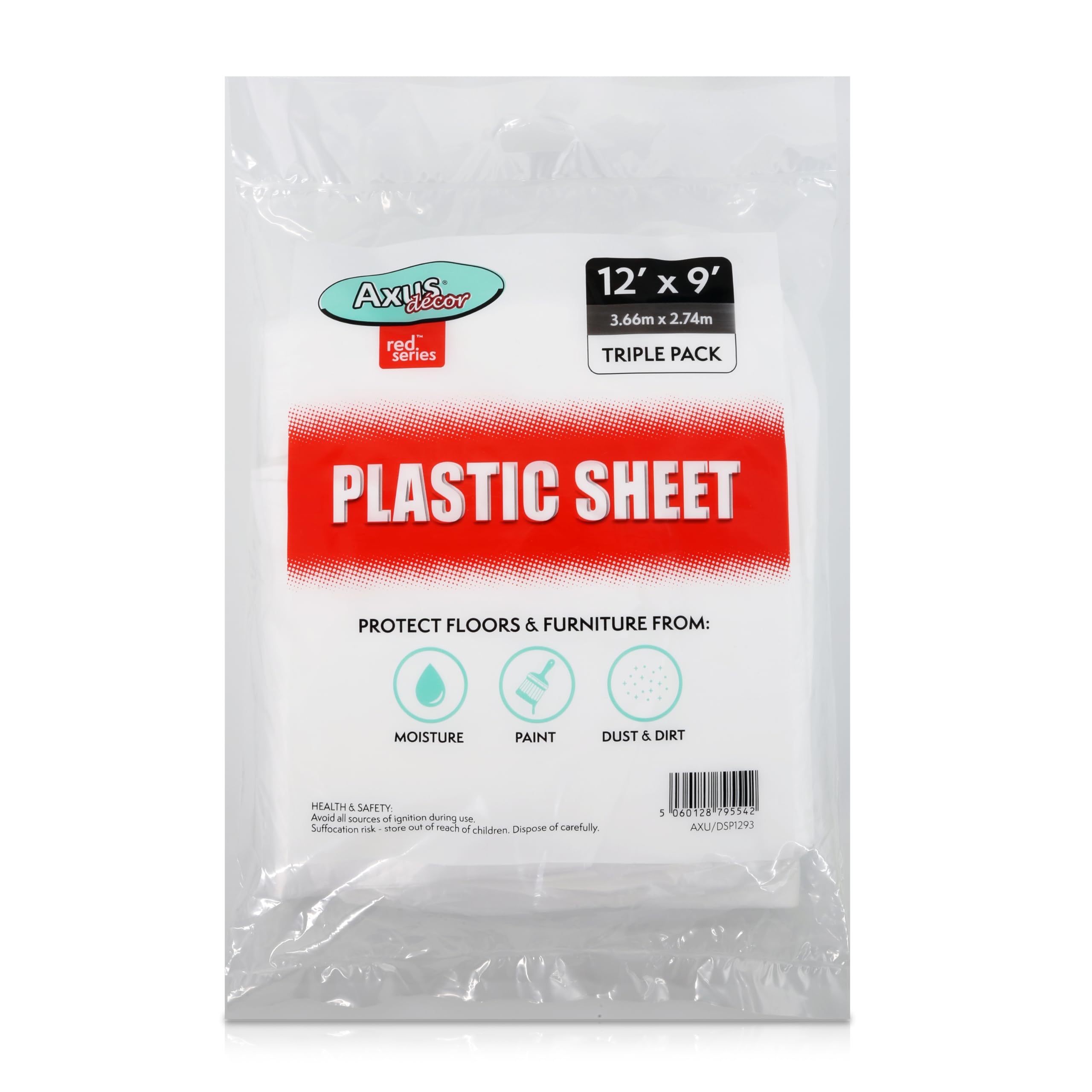 Axus Decor Red Series Plastic Dust Sheet 12' x 9' Triple Pack